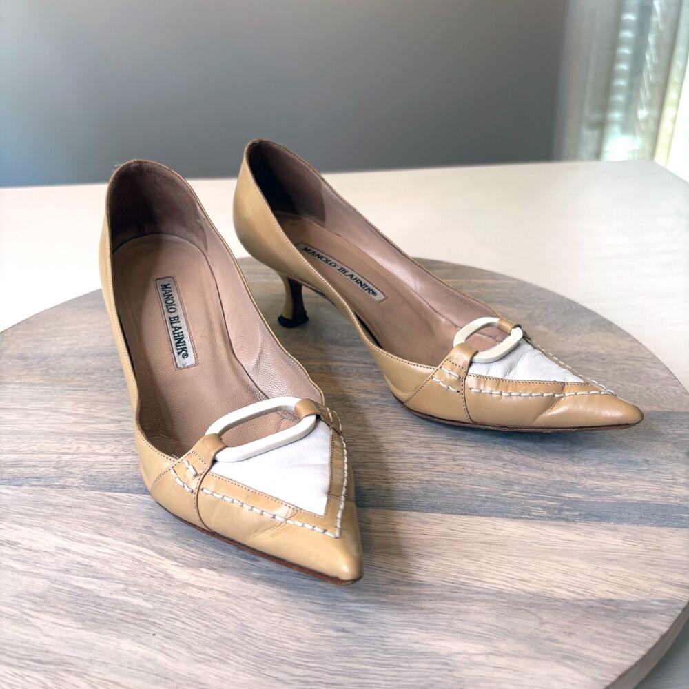Vintage Manolo Blahnik Classic Leather Slingback Heels Shoes EU Sz 36 US Size 6